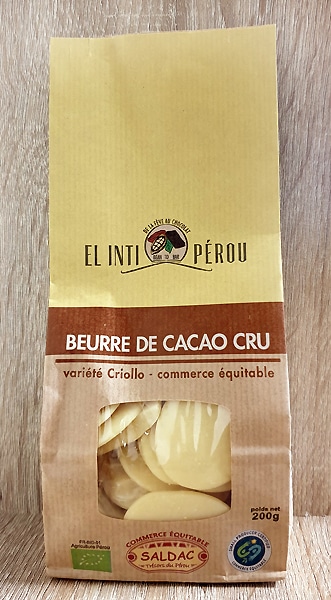 Beurre de cacao cru en palets, bio, 200 g - Saldac